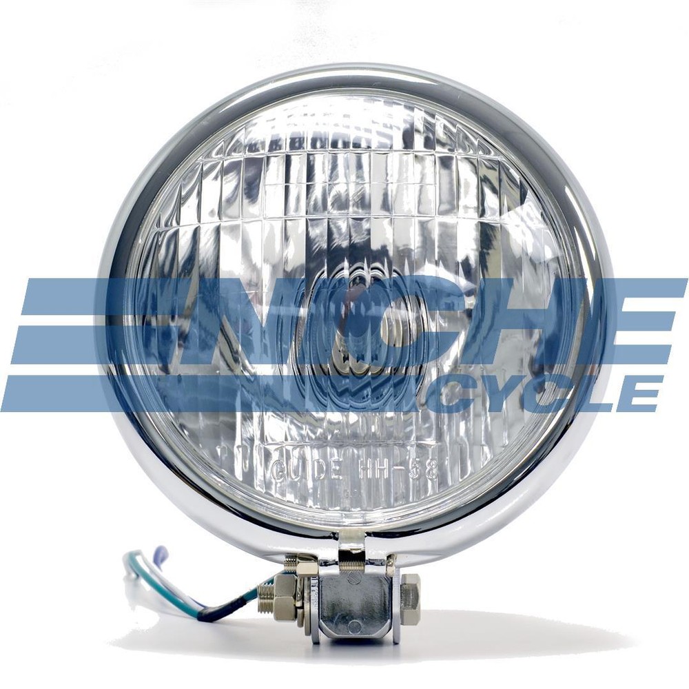 Bates Style 5.75" Chrome Headlight Assembly Blue Dot Chopper Bobber
