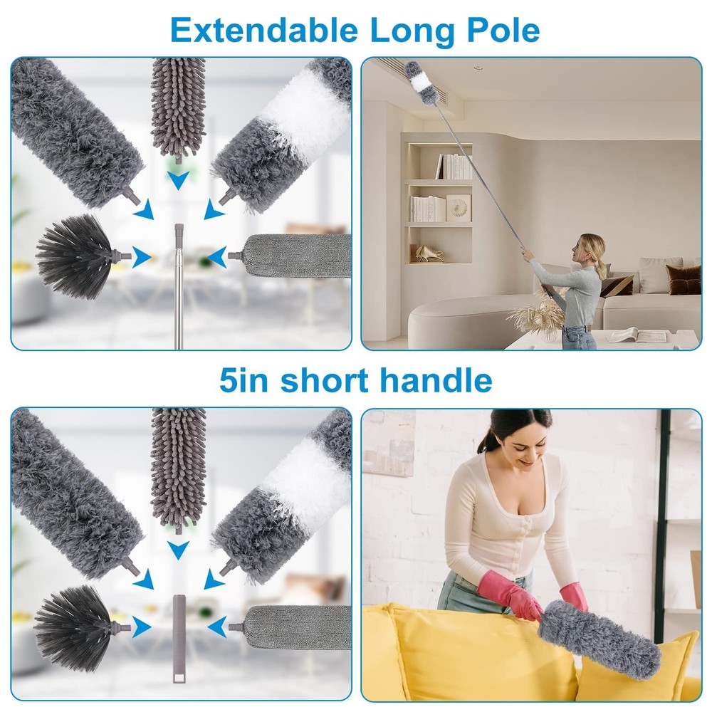 Microfiber Extendable Feather Duster (11pcs) with 100" Extension Pole, Washab...