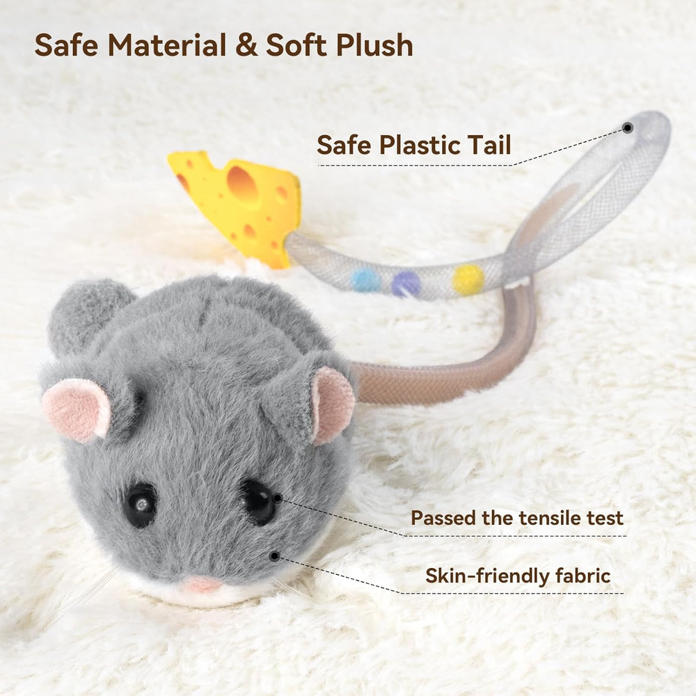 Interactive Migimouse Cat Toy 360° Rolling & Spin with Mesh Plastic Tail for Ind