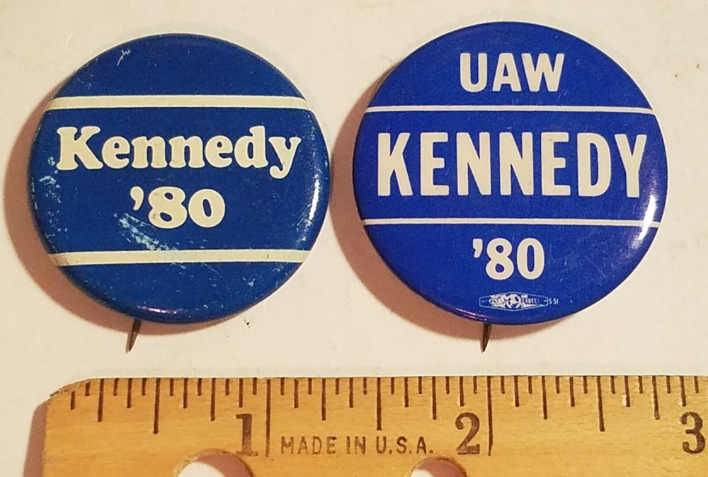 2 Kennedy '80 Pinback Buttons, UAW