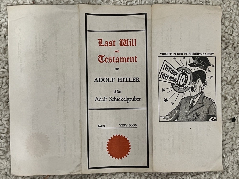 LAST WILL & TESTAMENT OF ADOLF HITLER WWII Comic Propaganda