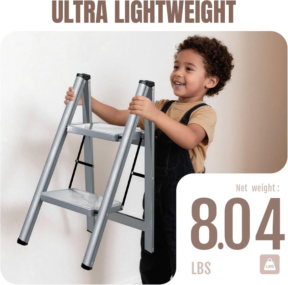 Heavy-Duty Folding Step Ladder with 330lbs Support - Stylish & Space-Saving