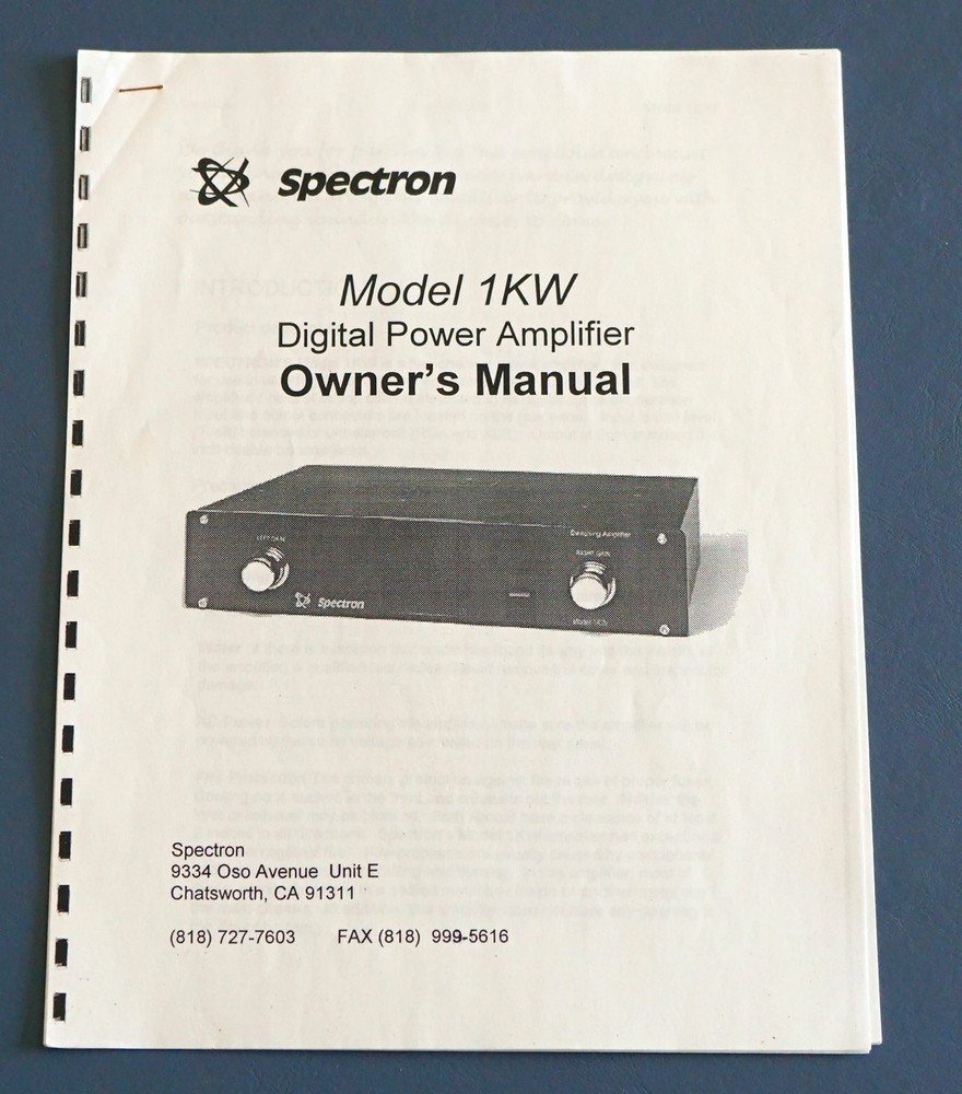 Spectron 1KW Amplifier Owner's Manual