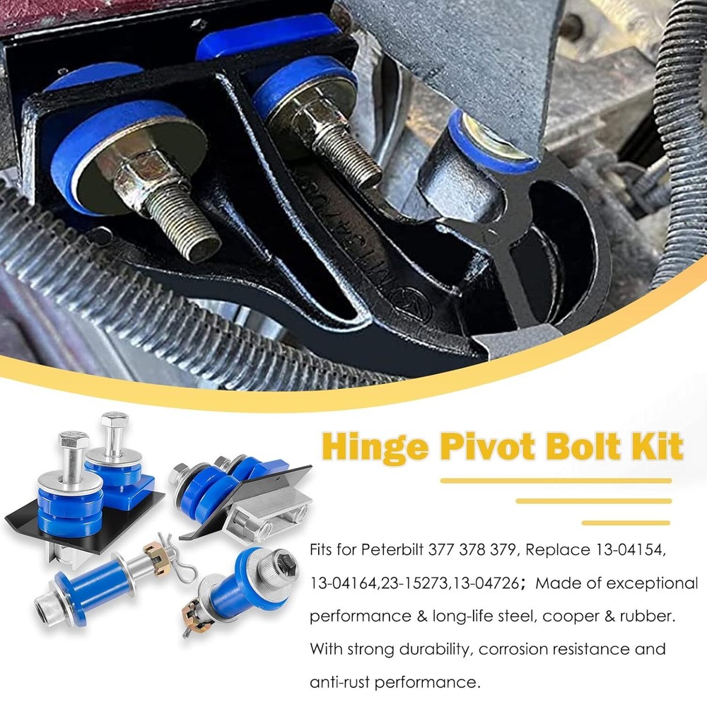 Hood Roller Bushing Kit + Engine Hood Hinge Pivot Bolt Bushing for Peterbilt 379