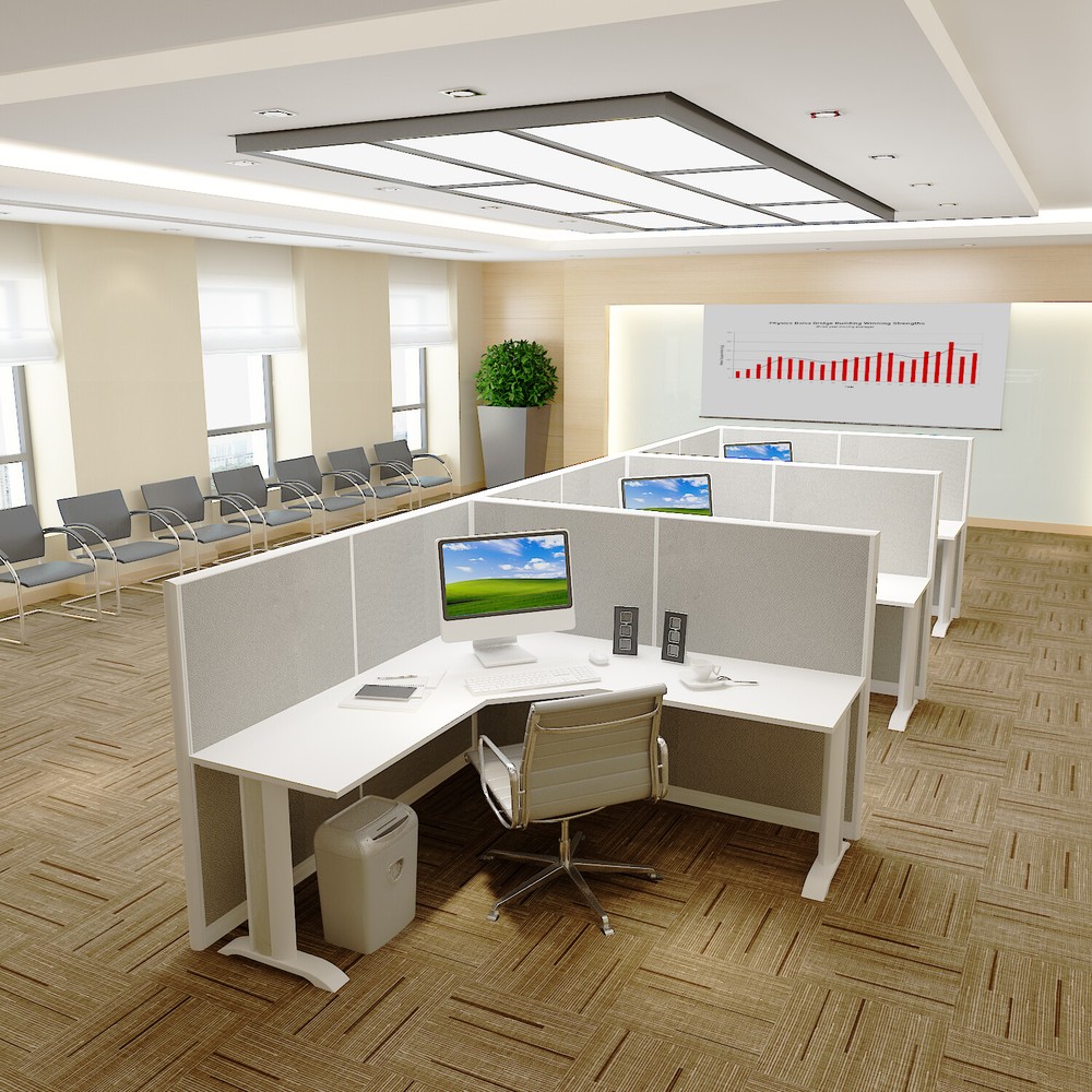 6x6 CUBICLES-54" H- 3 MAN (PACKED) L Shape Fully Fabric Office Workstations-E