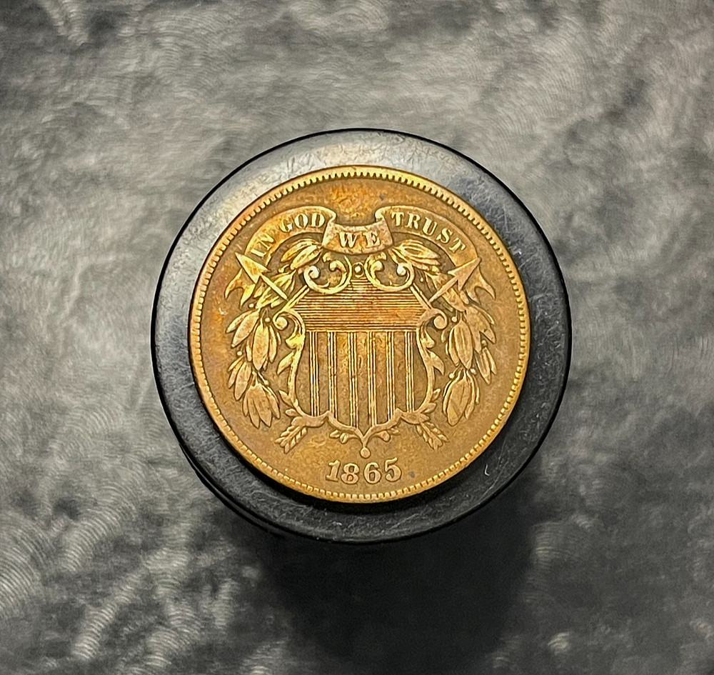 1865 2c Two Cent Piece About Uncirculated AU++ RB Coin Plain 5