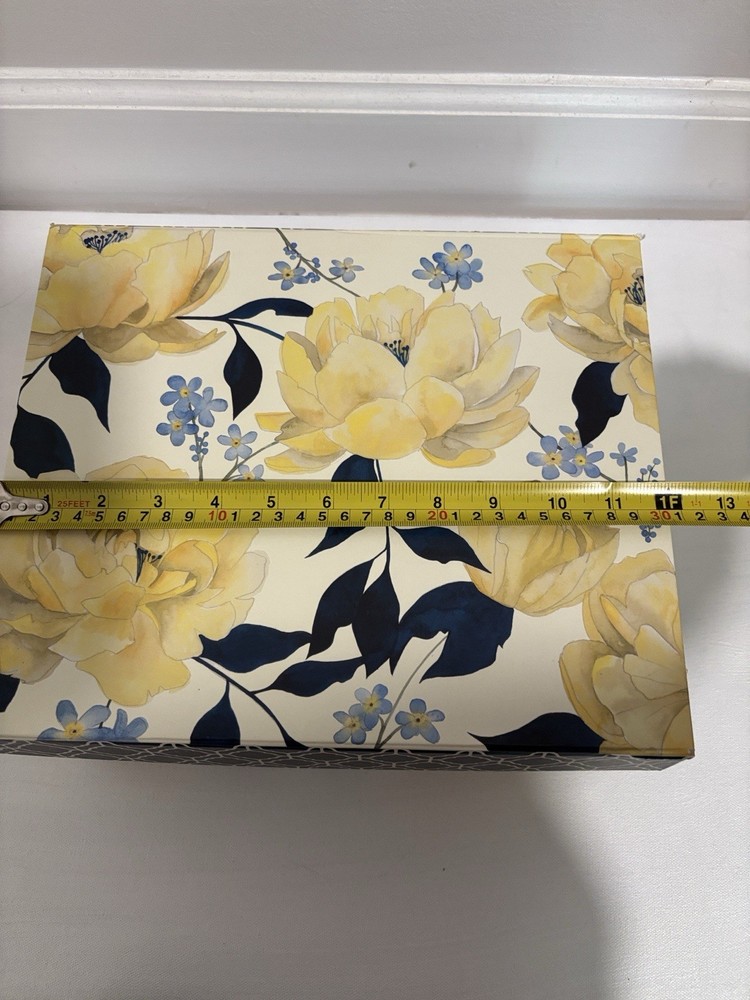 Decorative Floral Storage Box - Yellow & Navy