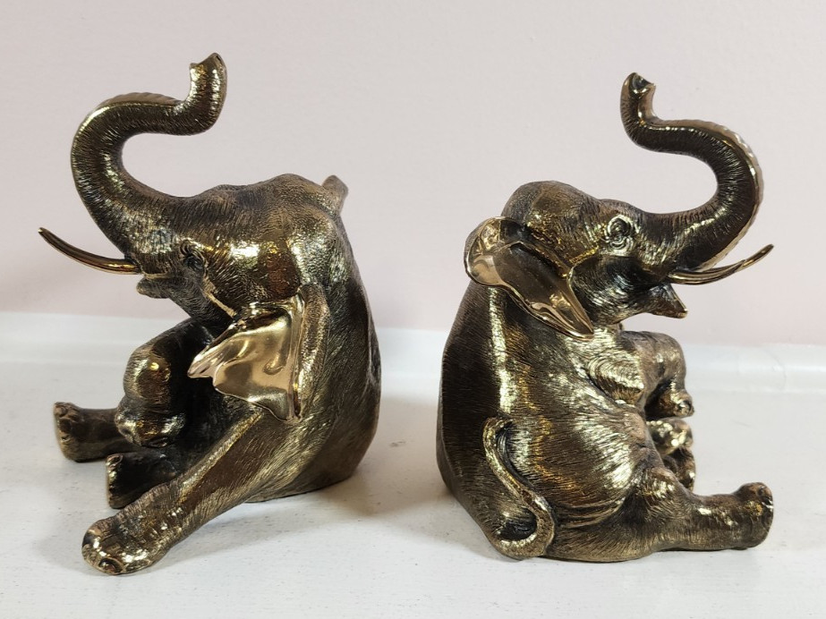 Vintage Elephant Bookends Gold Tone