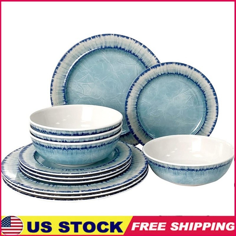 Durable Melamine Dinnerware Set 12 Pieces 4 Dishwasher Safe Chip Resistant New