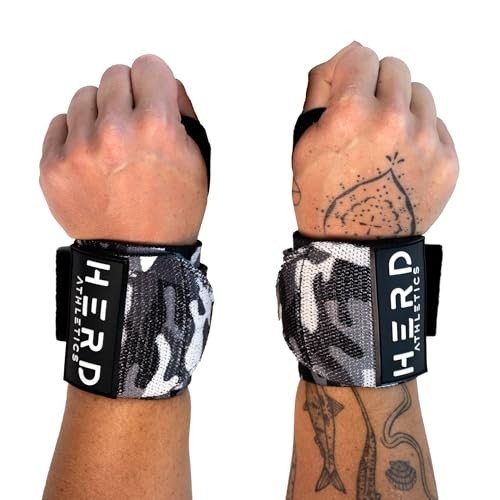 Weightlifting Wrist Wraps – & 18" Adjustable Support with Thumb 12" Grey Camo