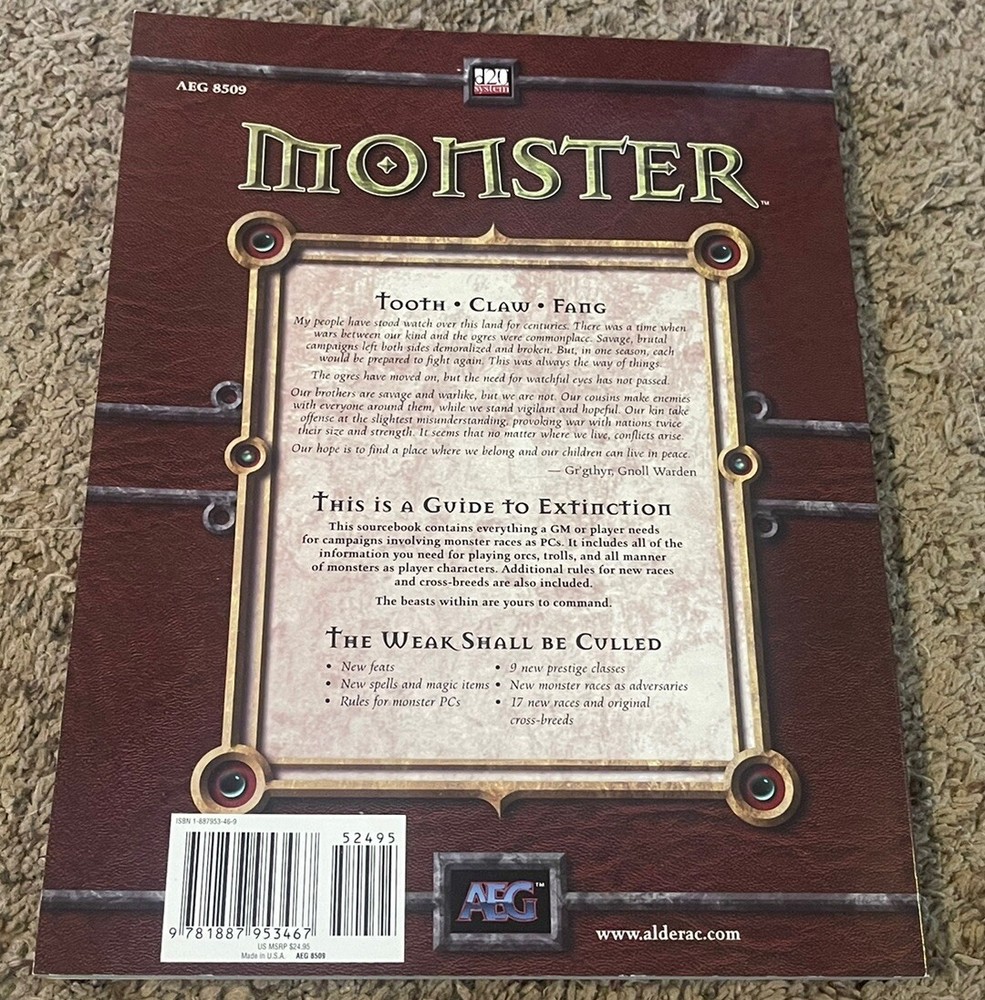 2002 Monster Sourcebook Dungeons & Dragons D&D 3rd Edition d20 AEG 8509 Alderac