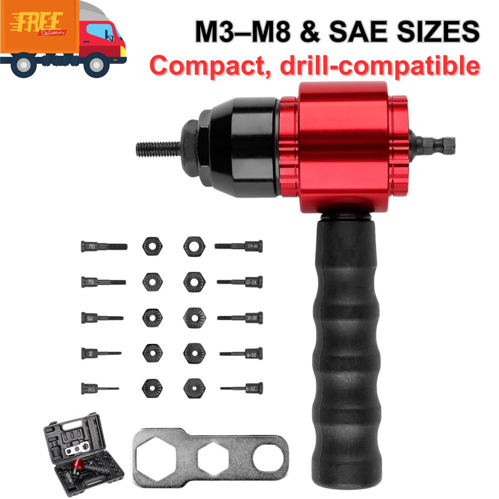Electric Rivet Nut Gun Adapter Cordless Riveting Tool Insert Nut Drill Tool Kit