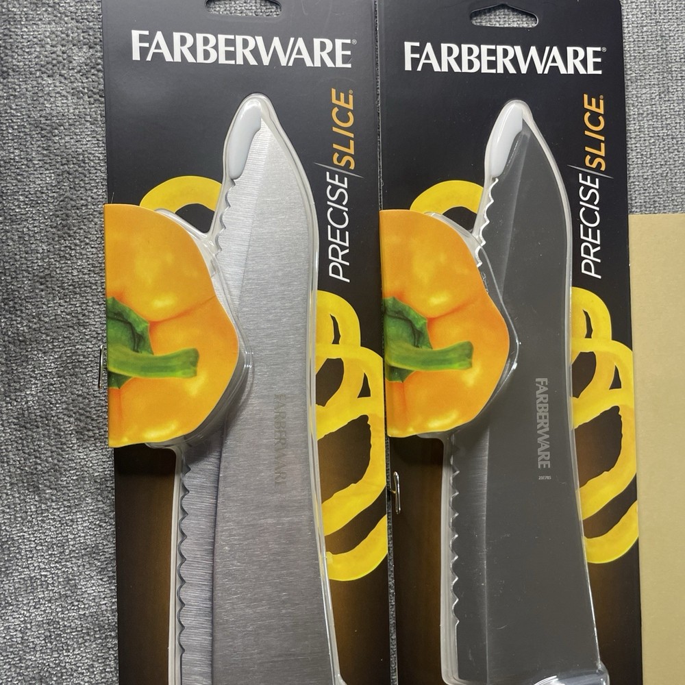 Farberware Precise Slice 8” Serrated Chef Knife w/Blue & Gray Handle BOGO