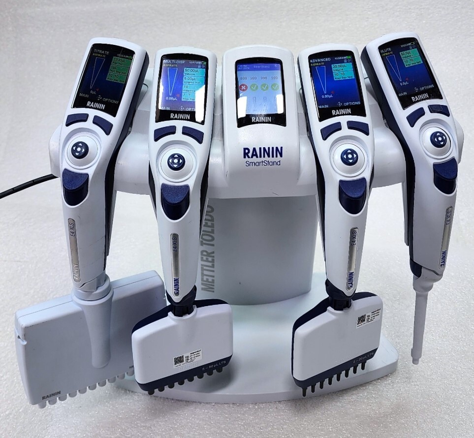 ✅Rainin Pipette LOT w/ STAND E4 DIGITAL E8-20/50XLS+, E-12-1200XLS+, S CH E4-100