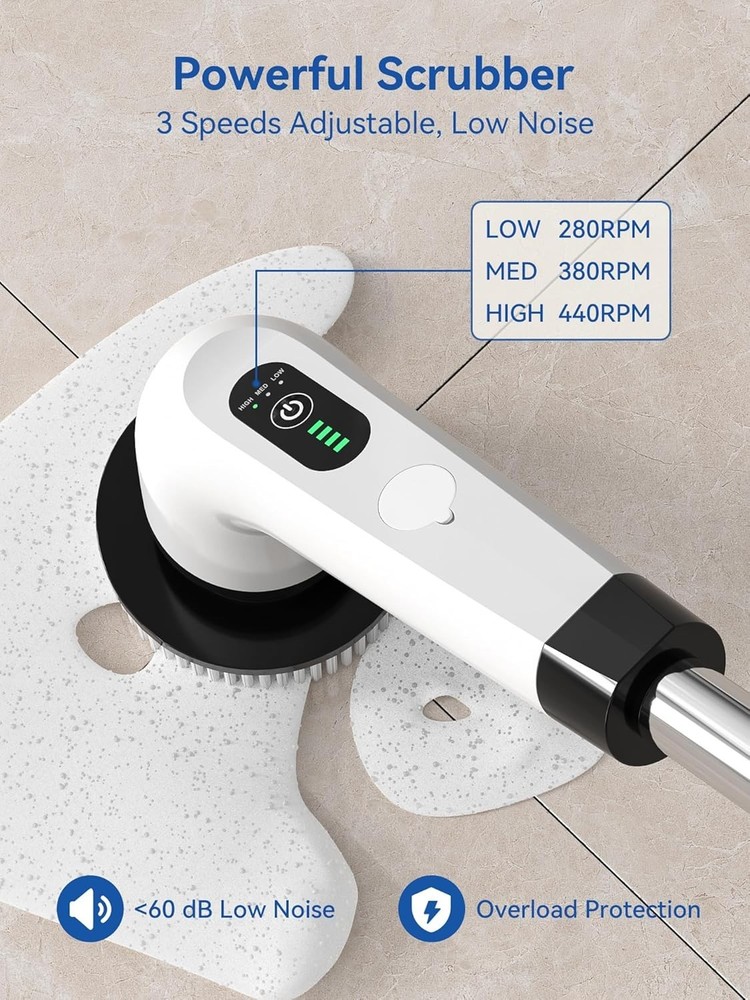 Multi-Surface Electric Spin Scrubber - 440 RPM Power & Adjustable Length Handle
