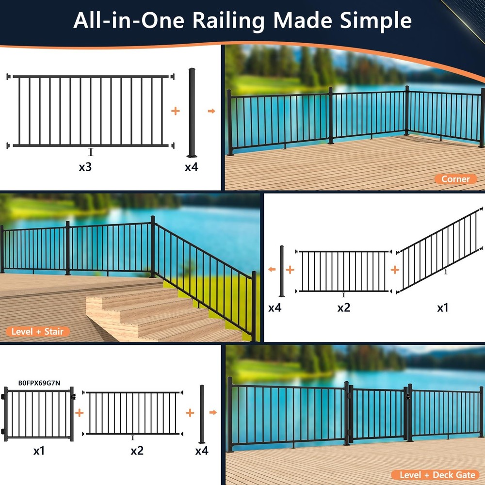 Modular 4-Pack Aluminum Adjustable Deck Railing Bracket, Deck Brackets Stair ...