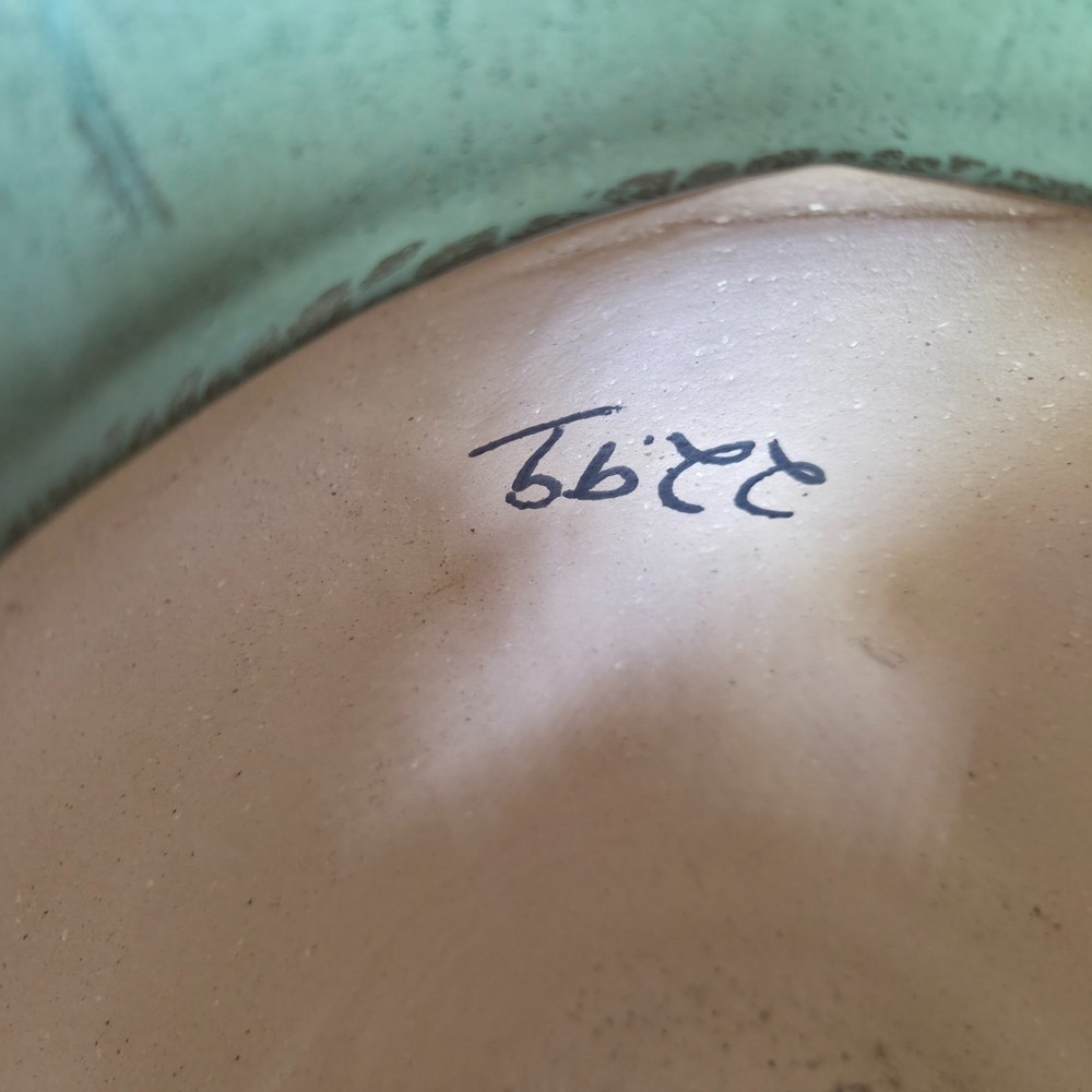 Sage Green Glaze Ceramic Round Planter 8 3/4" High Nice