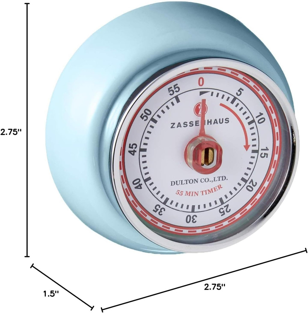 Magnetic Retro Kitchen Timer, Classic Mechanical Cooking Timer (Light Blue)