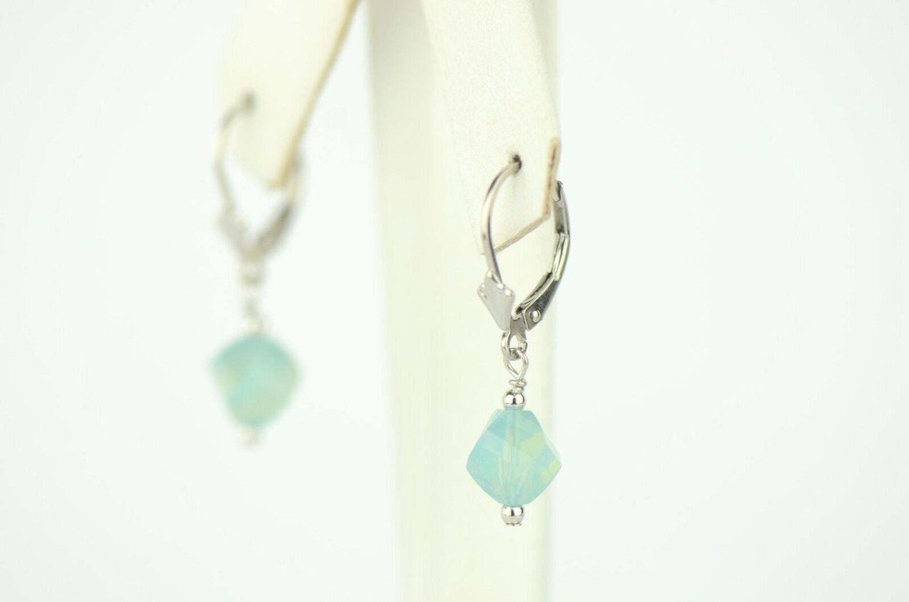 Clear Crystal Helix Bead Sterling Silver Earrings