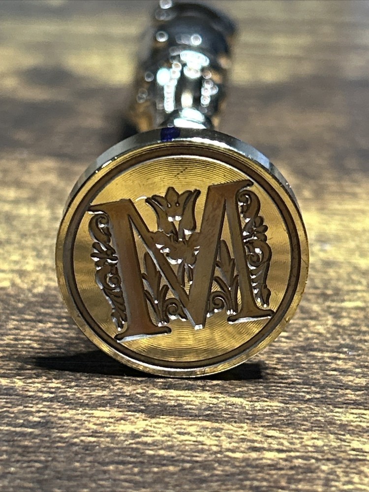 Ornate Wax Seal Stamp – Gold Tone Decorative Handle – Script Design