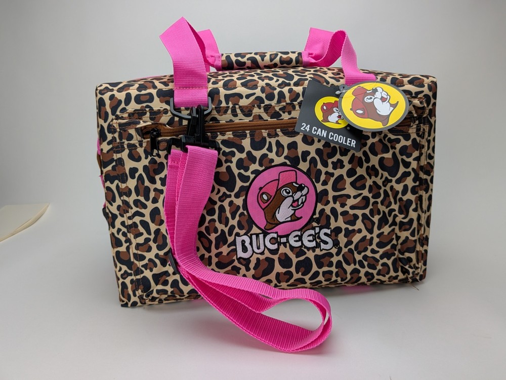 Buc-ee's Leopard Pink 24-Can Cooler Bag 600D Polyester Welded Liner
