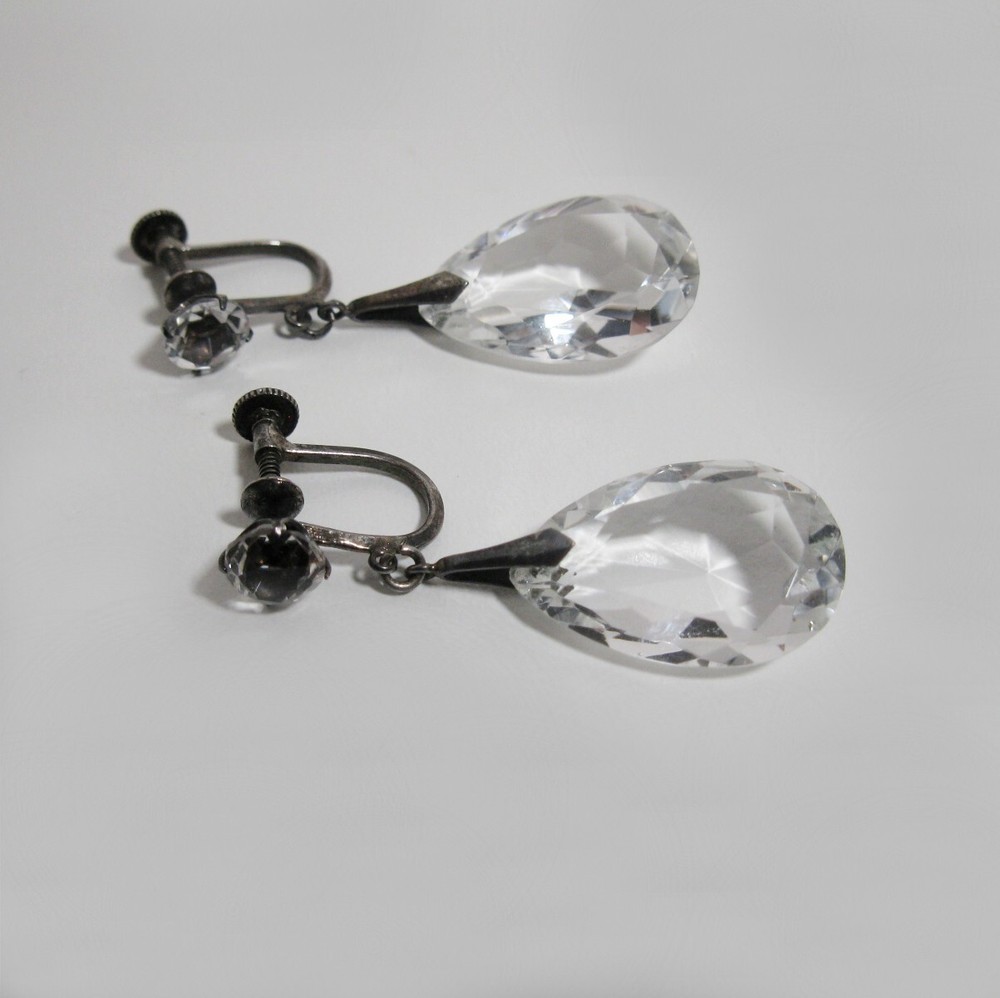 Art Deco Sterling Silver Crystal Earrings