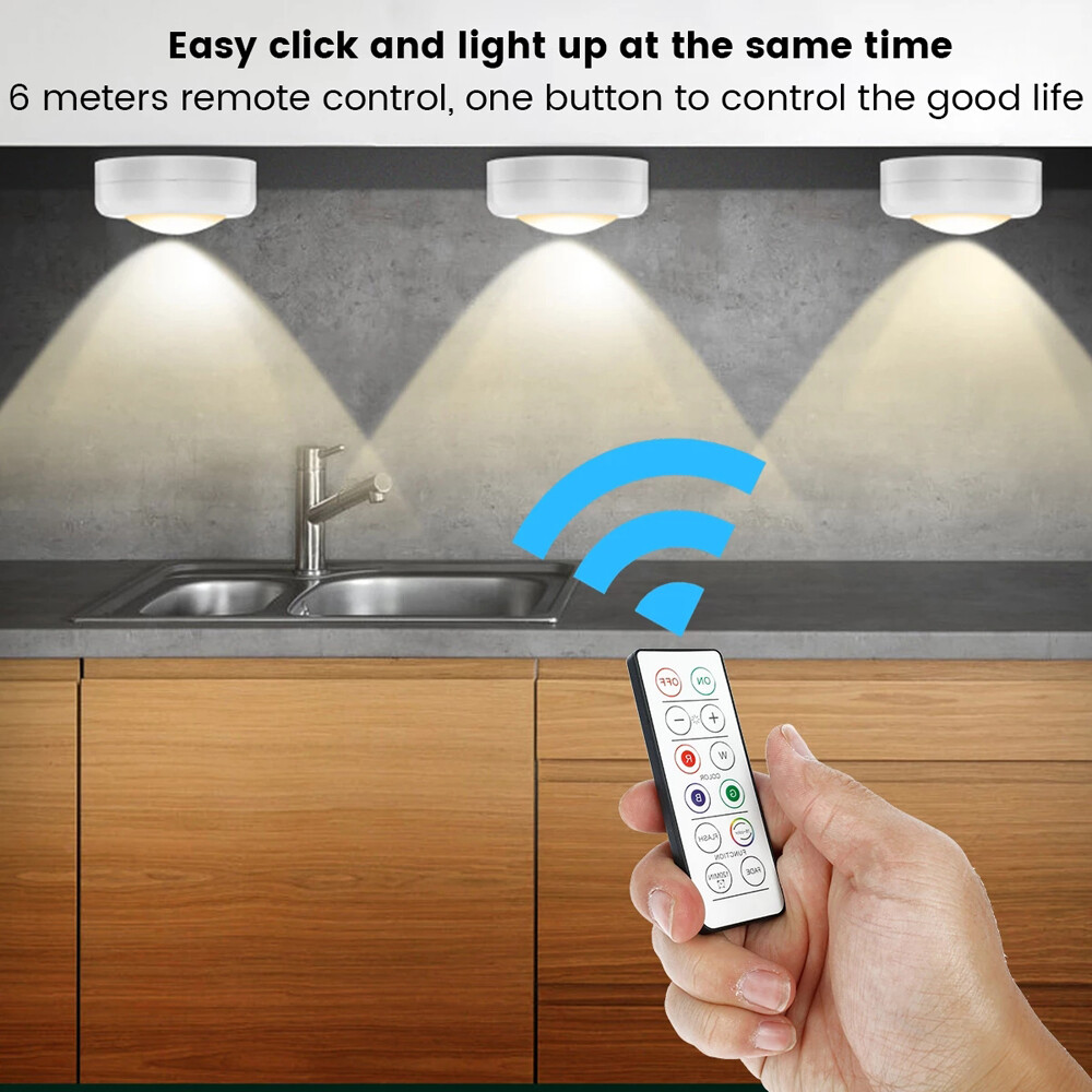 3PC Wireless LED Puck Light Cabinet Lighting Kit Kitchen Under Counter Light US