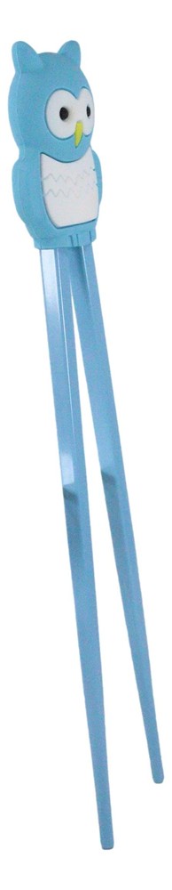 Sky Blue Night Owl Reusable Training Chopsticks Set With Silicone Helper Hinge