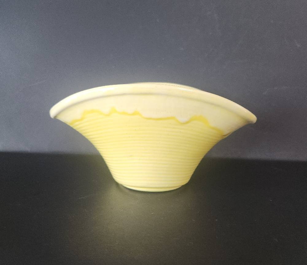 Yellow Oblong Ribbed Pottery Planter