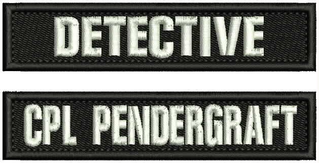 DETECTIVE 2 EMBROIDERY PATCH 1X5'' HOOK ON BACK WHITE ON BLACK