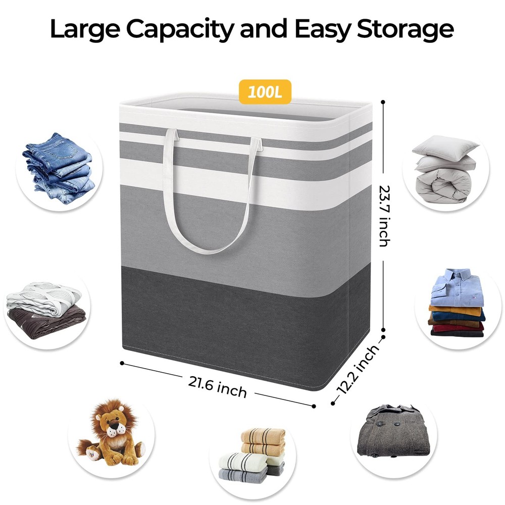 3-Pack Large Laundry Basket, Waterproof, Freestanding Laundry Hamper, Collaps...