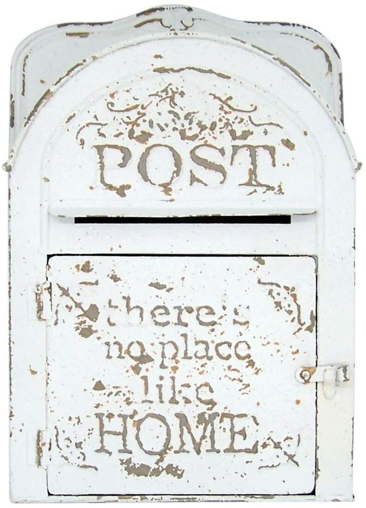 White Rustic Wall Mailbox Tin “POST” Decorative Hanging Mail Holder 10.25”