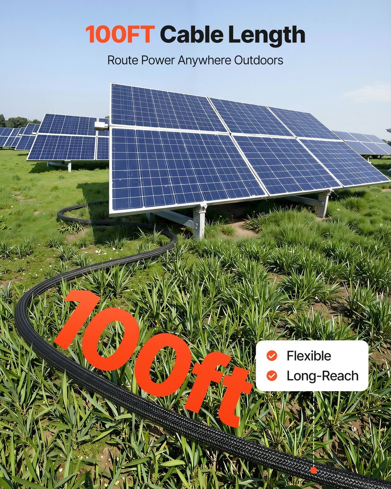 VEVOR 100FT Solar Panel Extension Cable 10AWG Solar Panel Wire with Connector