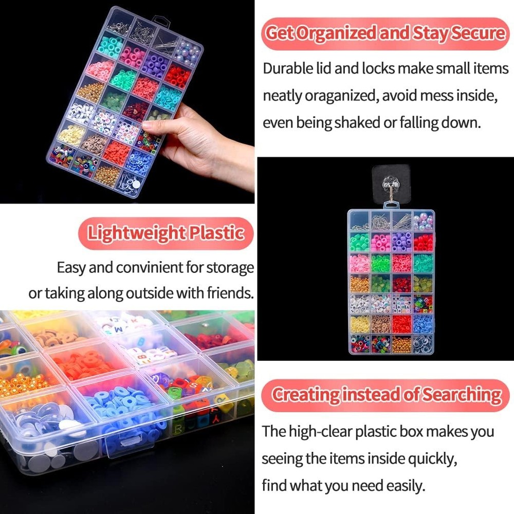 IOOLEEM 28 Grids Plastic Bead Organizer Box, 28 (1 pack), Clear