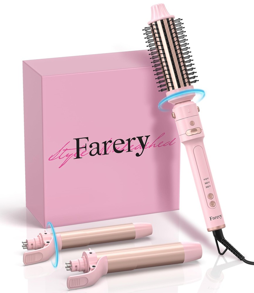 3-in-1 Interchangeable Automatic Rotating Curling Iron & Thermal Brush Set, 1...