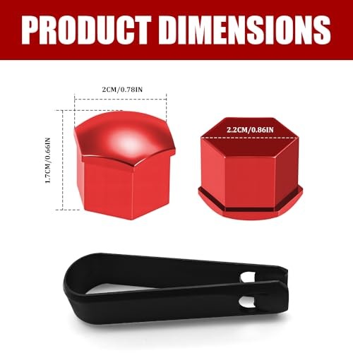 20PCS Lug Nut Covers, Bolt Covers Caps, 17mm Anti-Rust Hexagonal Nut 17MM Red