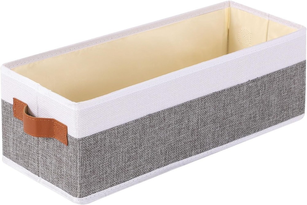 Foldable Open Storage Bins - Fabric Storage Containers with Leather Handles