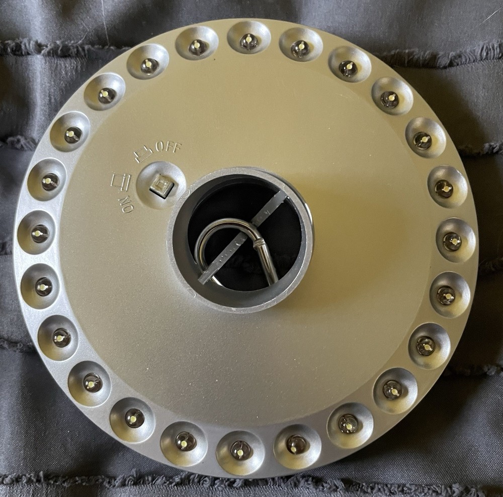 Silver Hanging LED Tent Light, Battery Powered, Matte Finish, 5 1/4” diameter