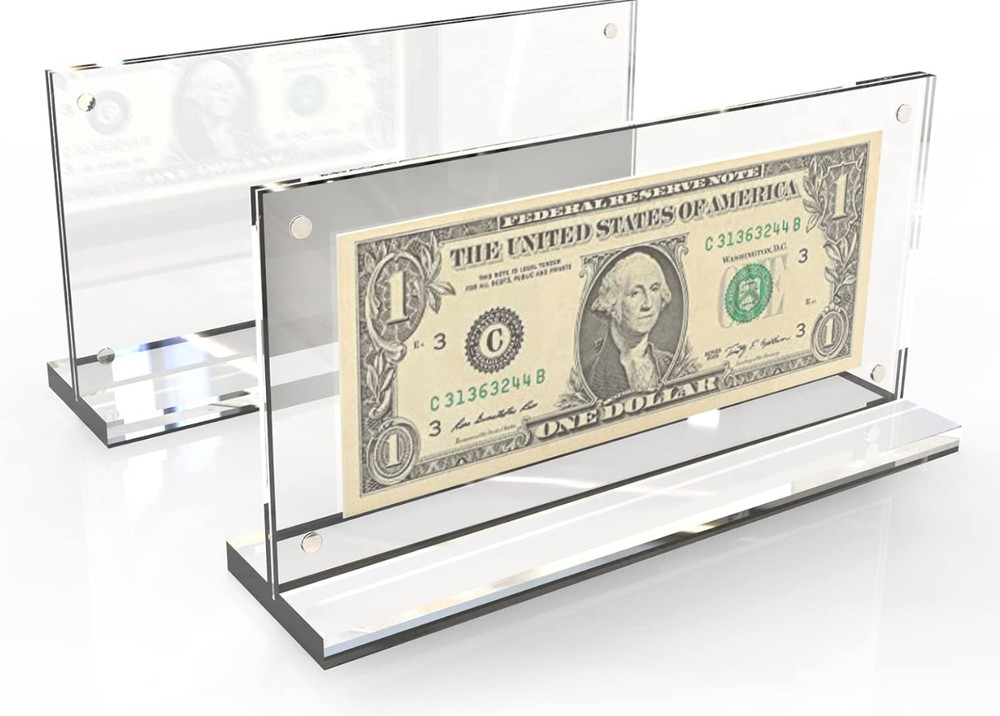 2Pack Acrylic Dollar Bill Display Frame Currency Paper Money Holder Display Case
