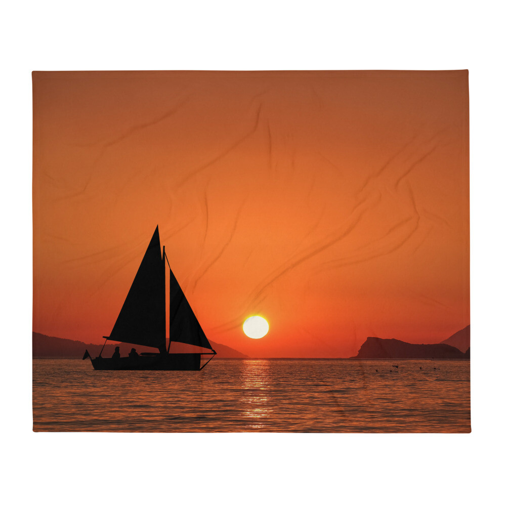 Sailboat Sunset Throw Blanket Orange Decor