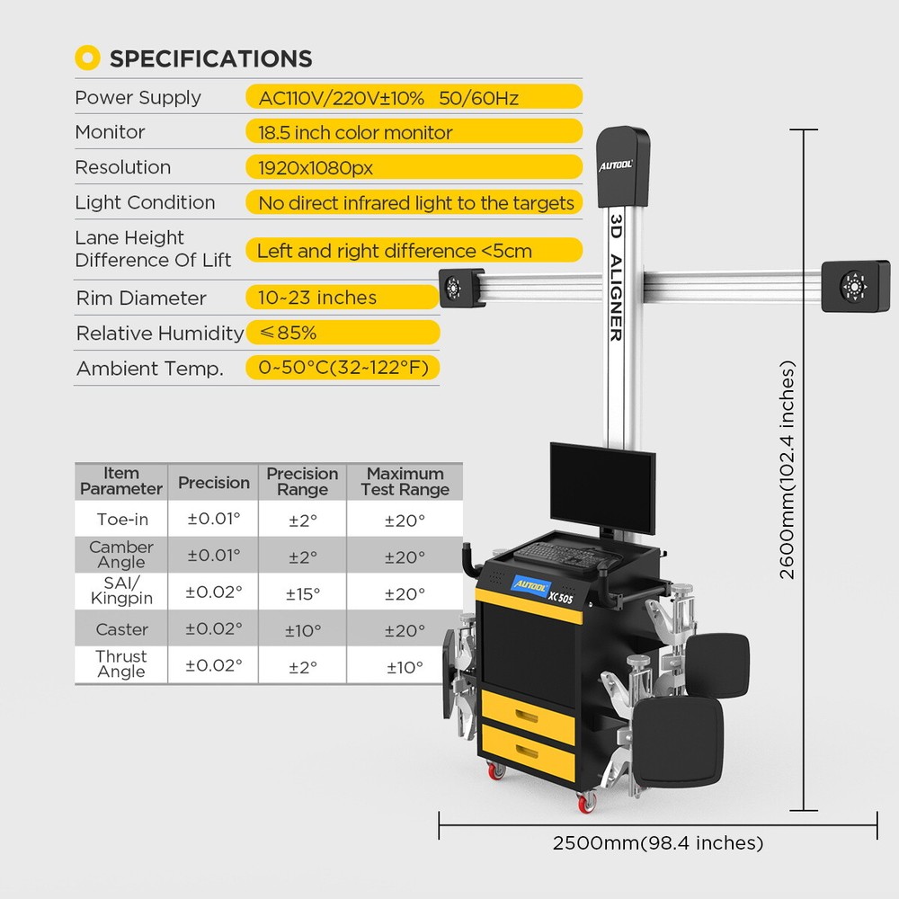 AUTOOL Wheel Alignment Machine Wide Vehicle Database 3D Alignment System Aligner
