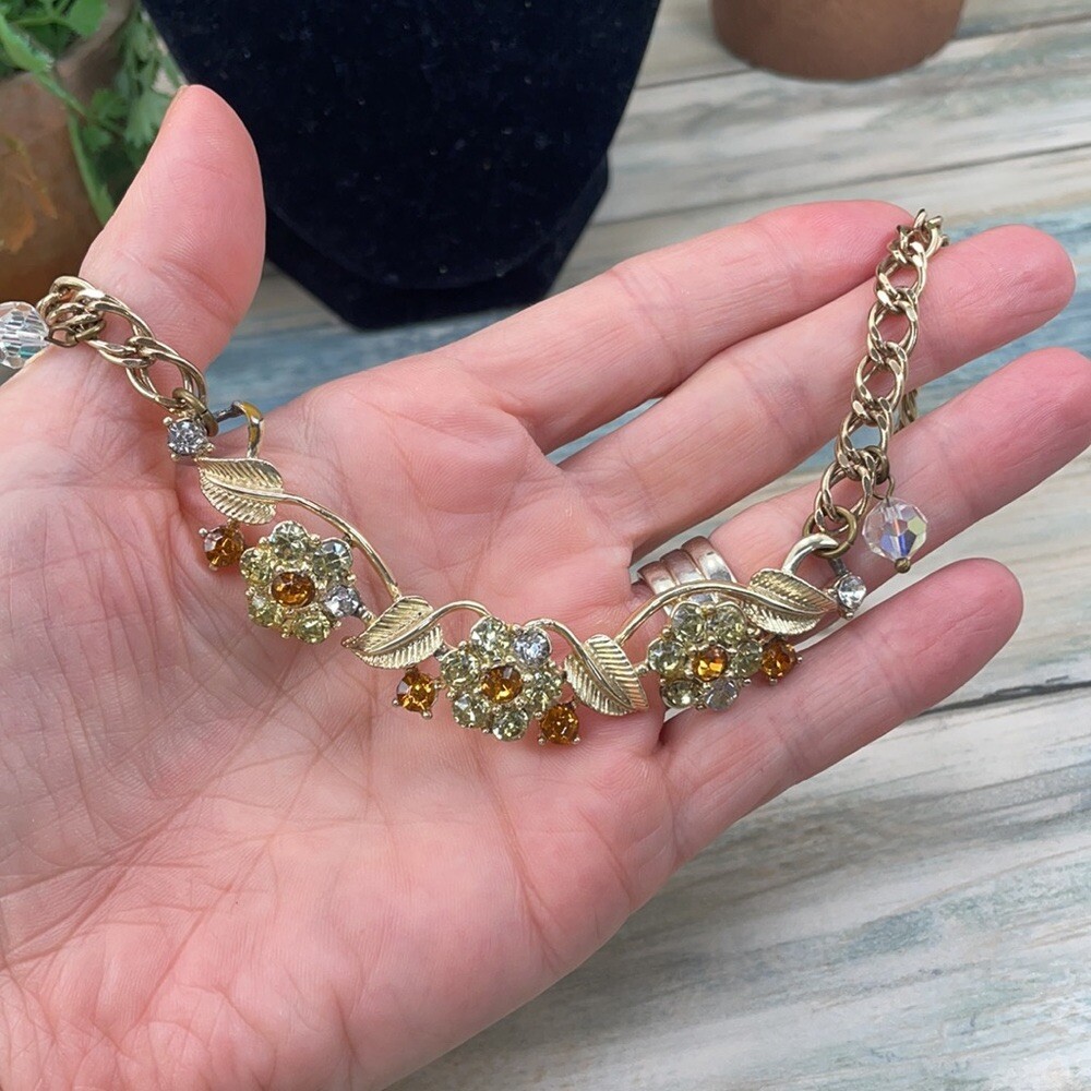 Adorned Crown Artisan Yellow rhinestone statement necklace