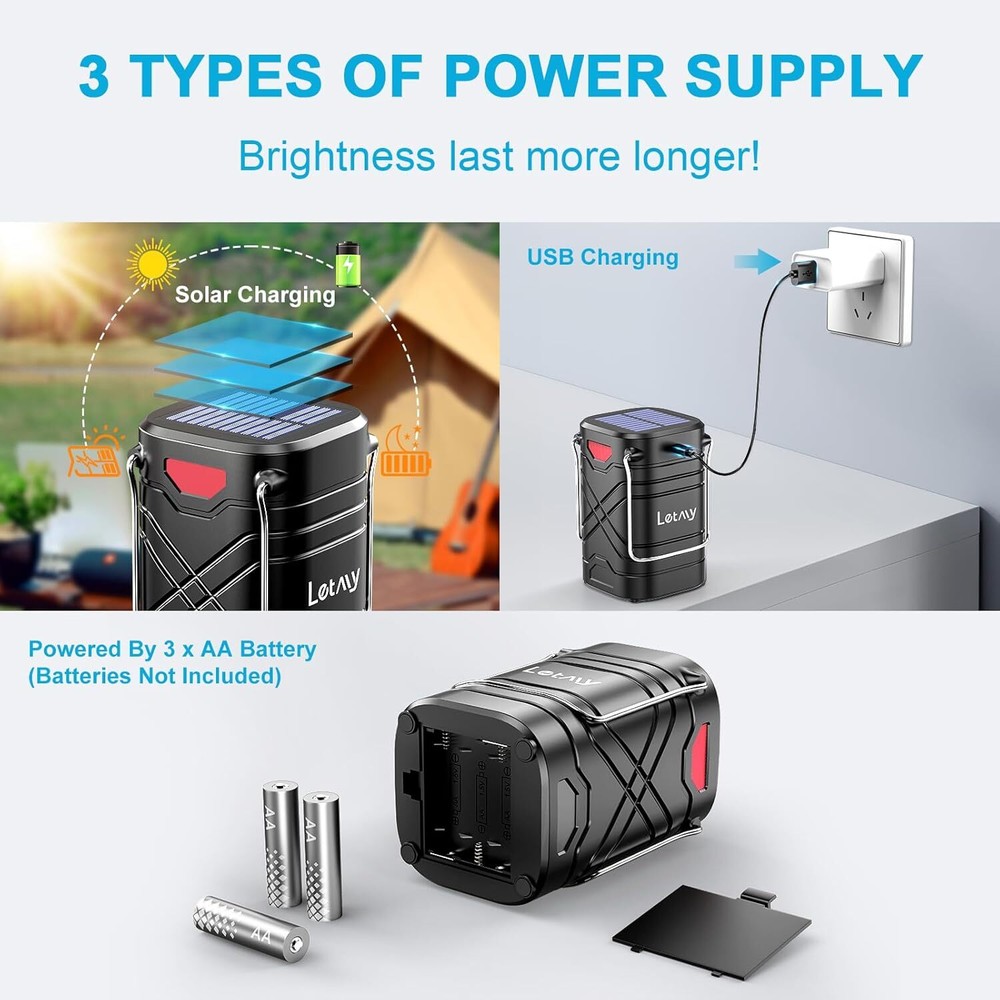 4 Pack Camping Lantern, Rechargeable LED Lanterns, Solar Lantern Battery Powered