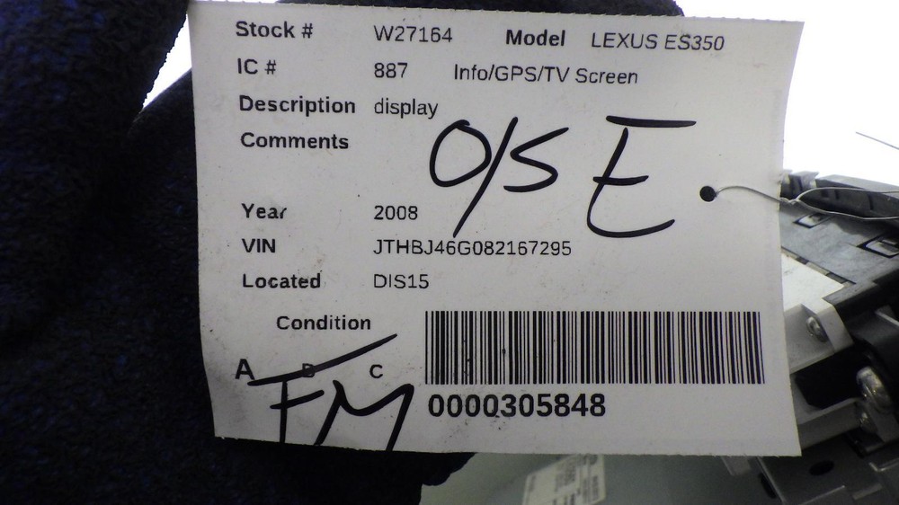08 LEXUS ES350 Info Screen 86430-33012