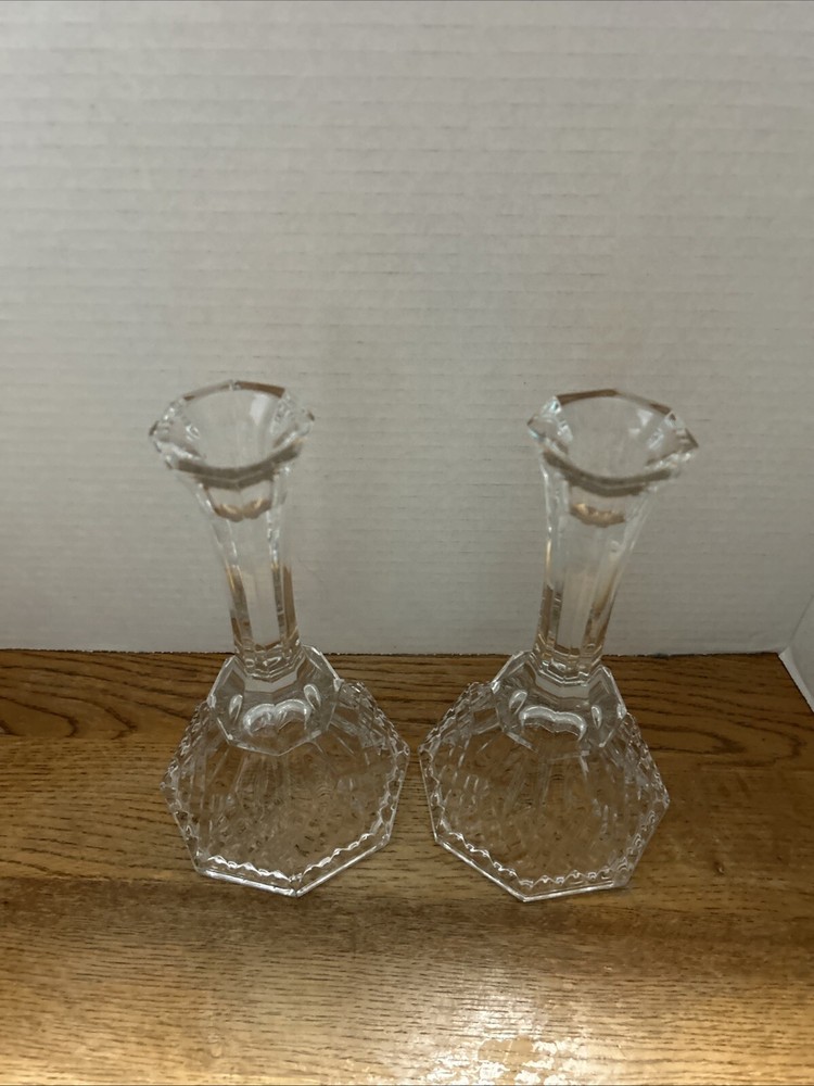 Pair Vintage Crystal Candle Stick Holders Art