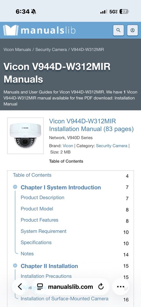 Vicon V944D-W312MIR Dome Wired IP Camera Infrared Night Vision