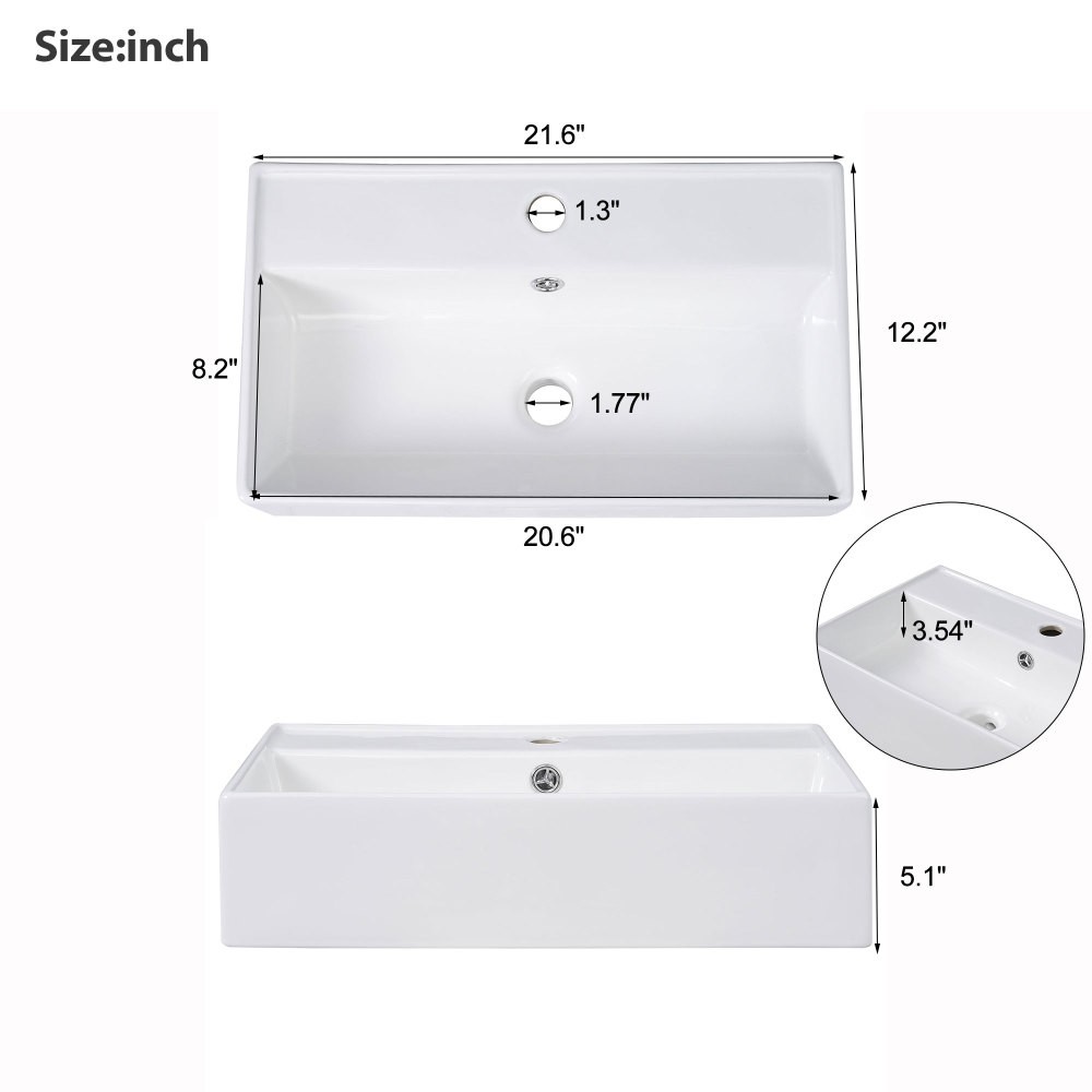 21.6in Modern Floating Bathroom Vanity W Ceramic Basin
