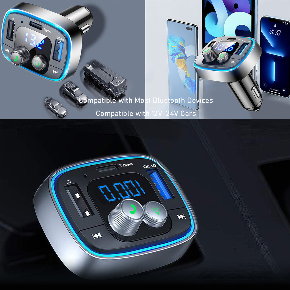 Bluetooth Car Wireless FM Transmitter Adapter USB Type C PD Charger Handsfree US