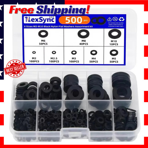 500pcs Nylon Flat Washer Assortment Set M2–M10 Sealing Washers Hardware Kit