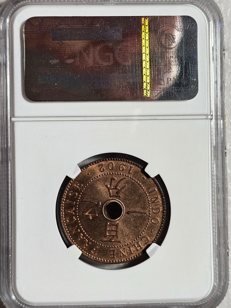 French Indochina 1 Cent 1902A NGC MS 64 RD